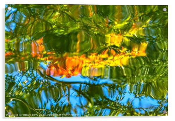 Orange Green Blue Water Reflection Abstract Habikino Osaka Japan Acrylic by William Perry