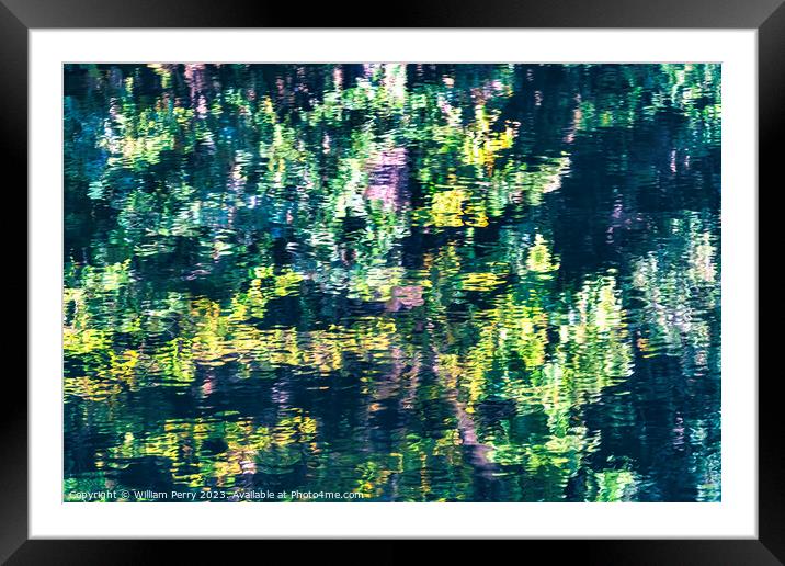 Grey Black Green Yellow Water Reflection Abstract Habikino Osaka Framed Mounted Print by William Perry