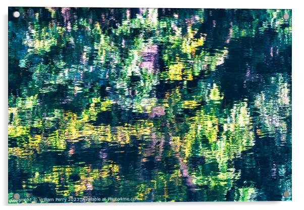 Grey Black Green Yellow Water Reflection Abstract Habikino Osaka Acrylic by William Perry