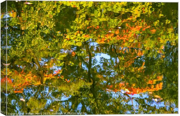 Tree Orange Green Blue Water Reflection Abstract Habikino Japan Canvas Print by William Perry
