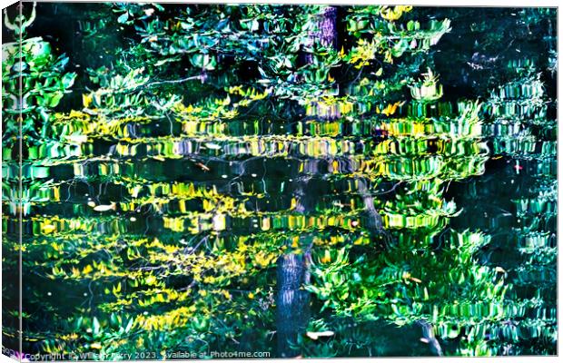 Tree Yellow Green Water Reflection Abstract Habikino Japan Canvas Print by William Perry