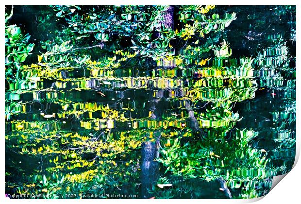 Tree Yellow Green Water Reflection Abstract Habikino Japan Print by William Perry