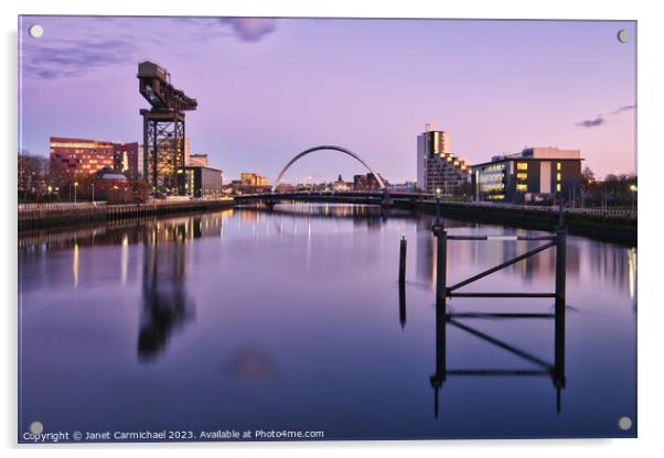 Bells Bridge View - Glasgow Acrylic by Janet Carmichael