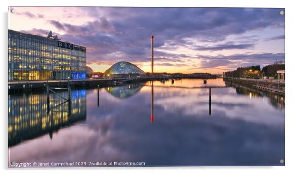 The Glasgow Science Centre at Nightfall Acrylic by Janet Carmichael
