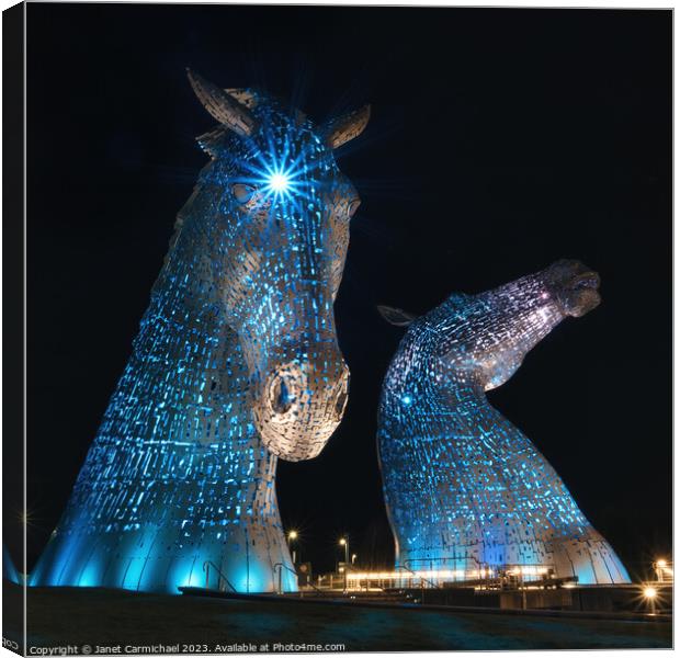 The Kelpies on St Andrews Day Canvas Print by Janet Carmichael