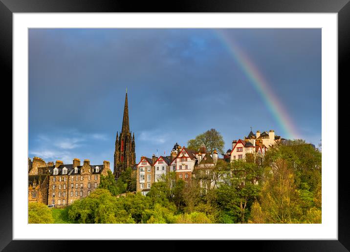 Edinburgh Skyline With Rainbow Framed Mounted Print by Artur Bogacki