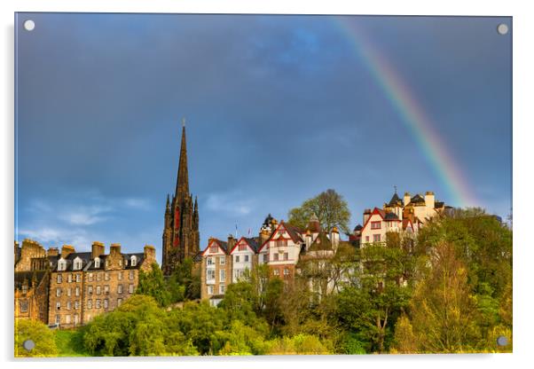 Edinburgh Skyline With Rainbow Acrylic by Artur Bogacki