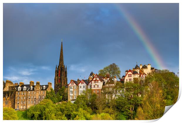 Edinburgh Skyline With Rainbow Print by Artur Bogacki