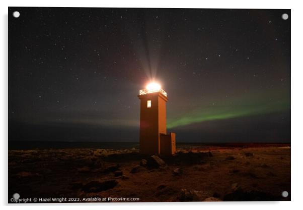 Stafnesviti lighthouse, with aurora Acrylic by Hazel Wright