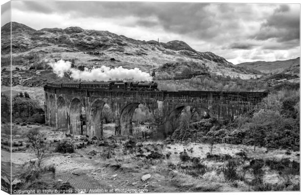 Jacobite Steam Locomotive  West highlands line in Scotland  Canvas Print by Holly Burgess