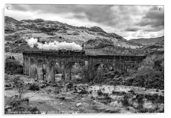 Jacobite Steam Locomotive  West highlands line in Scotland  Acrylic by Holly Burgess