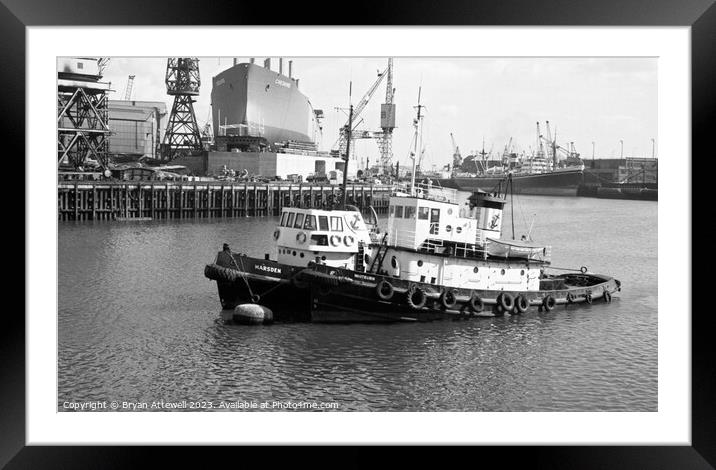 Tugboats on the river Wear, Sunderland Framed Mounted Print by Bryan Attewell