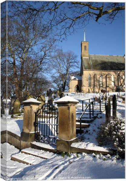Winter view of Washington Village church Canvas Print by Bryan Attewell