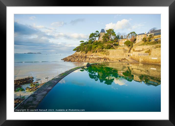 Beach and the swiming pool in Dinard city. Photography taken in  Framed Mounted Print by Laurent Renault