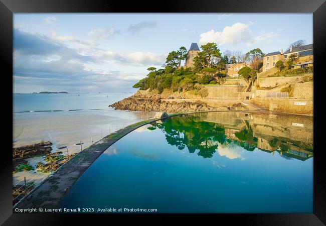 Beach and the swiming pool in Dinard city. Photography taken in  Framed Print by Laurent Renault