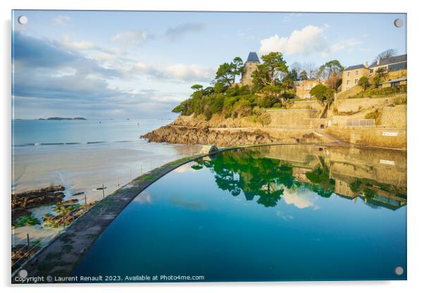Beach and the swiming pool in Dinard city. Photography taken in  Acrylic by Laurent Renault