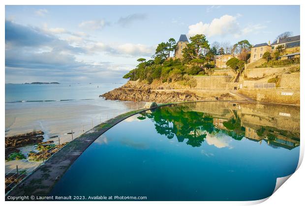 Beach and the swiming pool in Dinard city. Photography taken in  Print by Laurent Renault