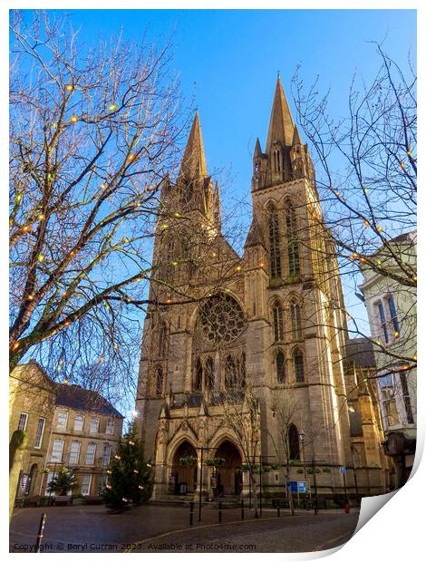 Truro Cathedral at Christmas Time Print by Beryl Curran
