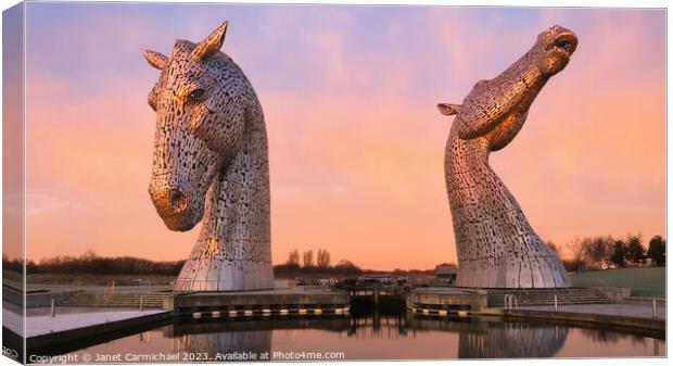 First Light on The Kelpies Canvas Print by Janet Carmichael
