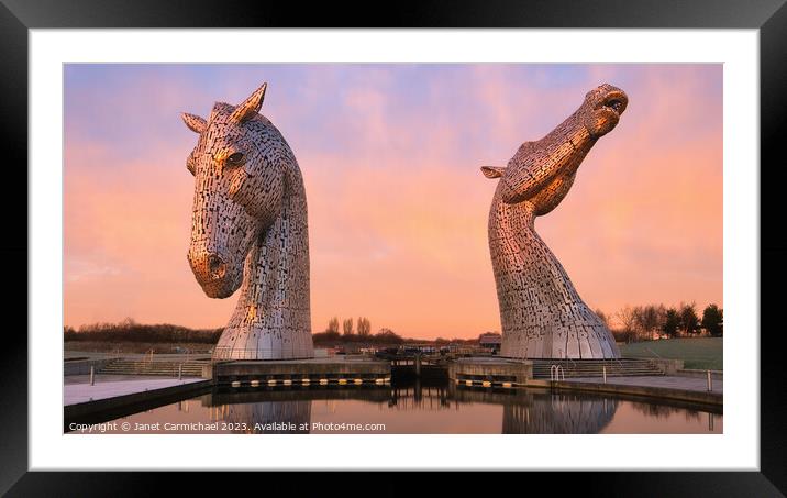 First Light on The Kelpies Framed Mounted Print by Janet Carmichael