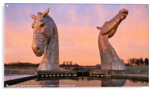 First Light on The Kelpies Acrylic by Janet Carmichael