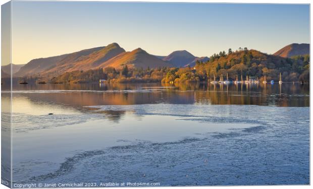 First Light over an Icy Derwentwater Canvas Print by Janet Carmichael