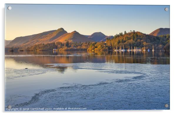 First Light over an Icy Derwentwater Acrylic by Janet Carmichael