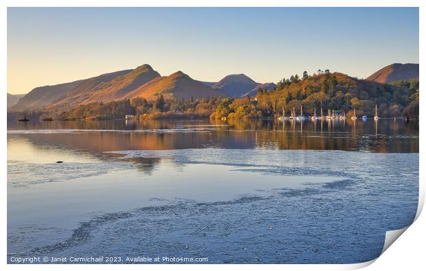 First Light over an Icy Derwentwater Print by Janet Carmichael