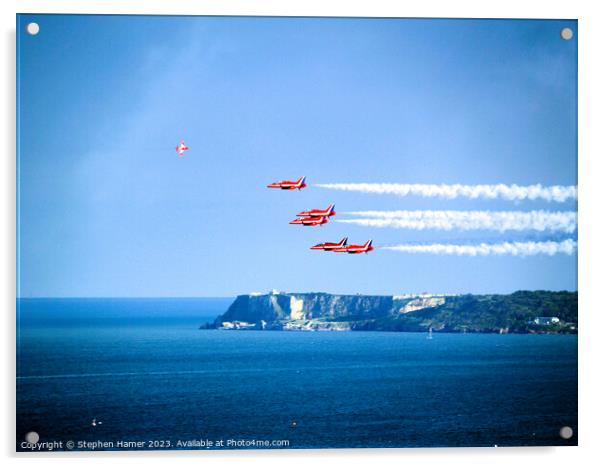 Red Arrows pass Berry Head Acrylic by Stephen Hamer