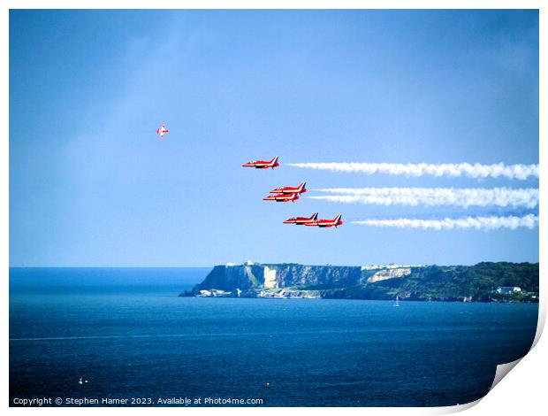 Red Arrows pass Berry Head Print by Stephen Hamer