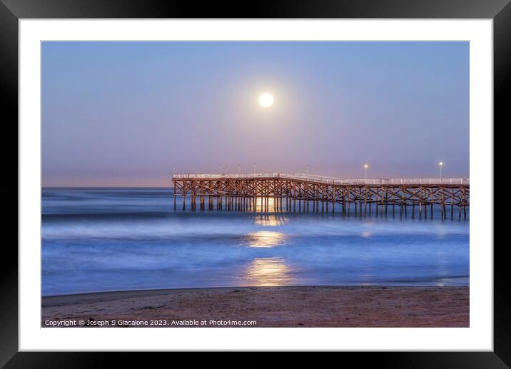 Moonlight Shines On Crystal Pier Framed Mounted Print by Joseph S Giacalone
