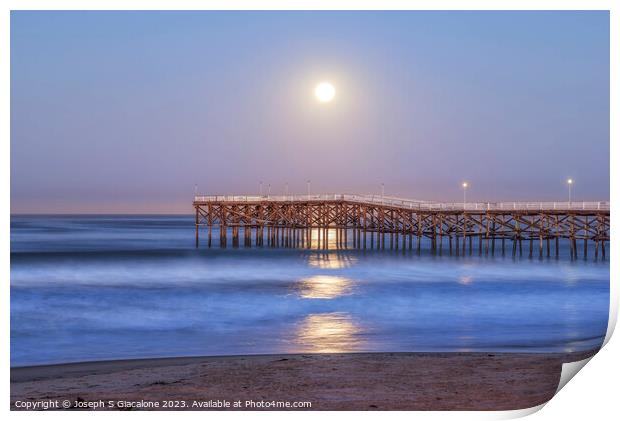 Moonlight Shines On Crystal Pier Print by Joseph S Giacalone