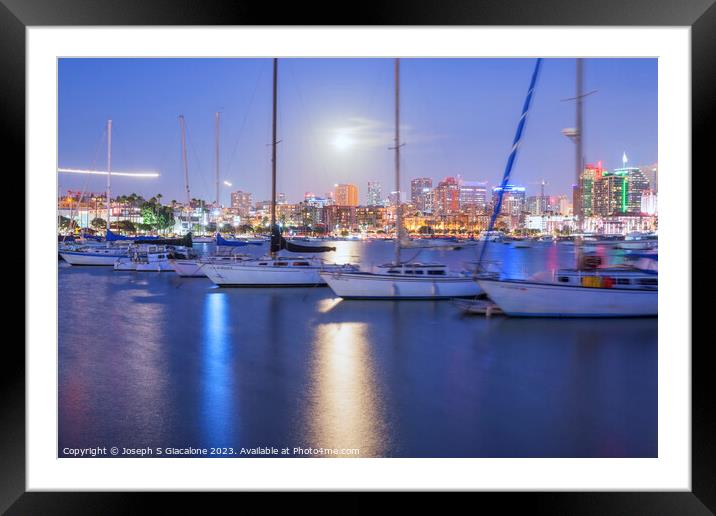 Moonlight Over San Diego Harbor Framed Mounted Print by Joseph S Giacalone