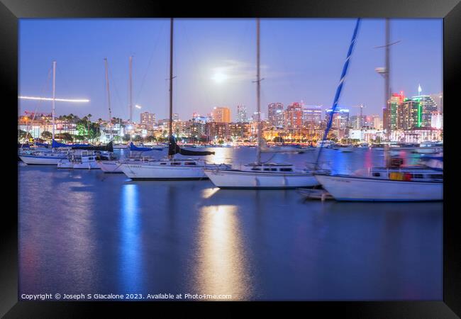 Moonlight Over San Diego Harbor Framed Print by Joseph S Giacalone