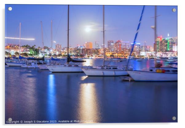 Moonlight Over San Diego Harbor Acrylic by Joseph S Giacalone