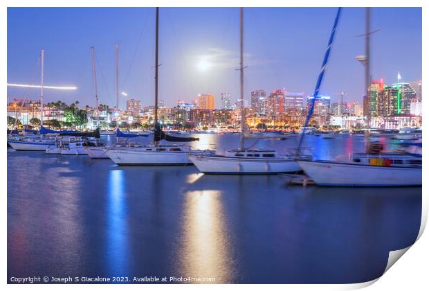 Moonlight Over San Diego Harbor Print by Joseph S Giacalone