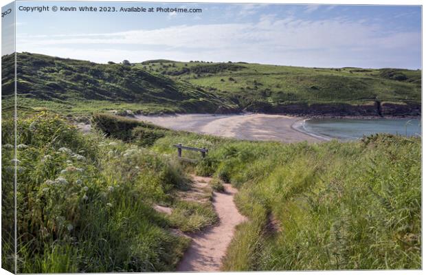 Cliff walk down to Manorbier Beach in South Wales Canvas Print by Kevin White
