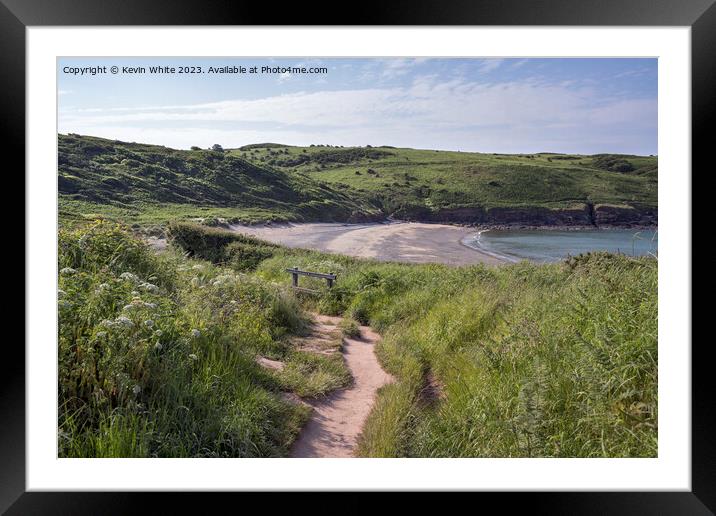 Cliff walk down to Manorbier Beach in South Wales Framed Mounted Print by Kevin White