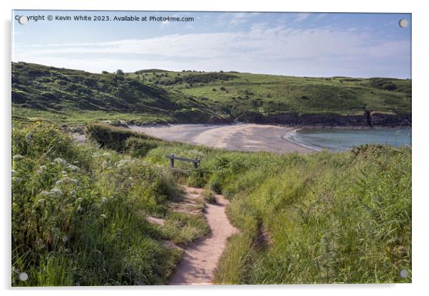 Cliff walk down to Manorbier Beach in South Wales Acrylic by Kevin White