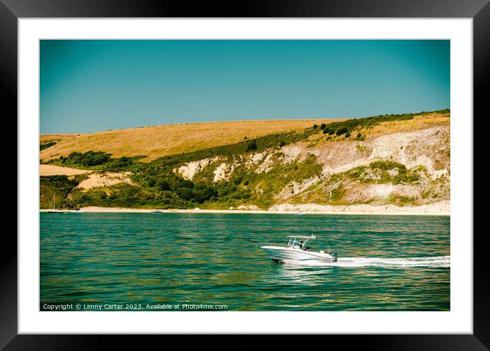 Small Boat Trip along the Jurasic Coastline Framed Mounted Print by Lenny Carter