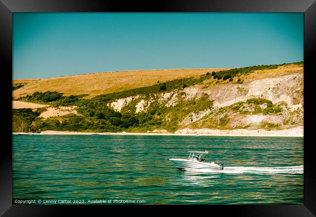 Small Boat Trip along the Jurasic Coastline Framed Print by Lenny Carter