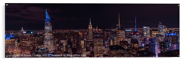 Manhattan Skyline at Night Acrylic by David J Gillan