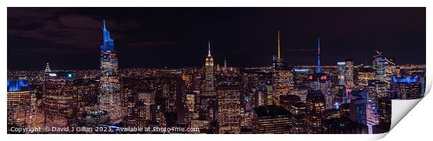 Manhattan Skyline at Night Print by David J Gillan