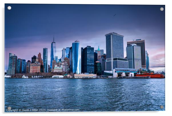 Downtown Manhattan Acrylic by David J Gillan