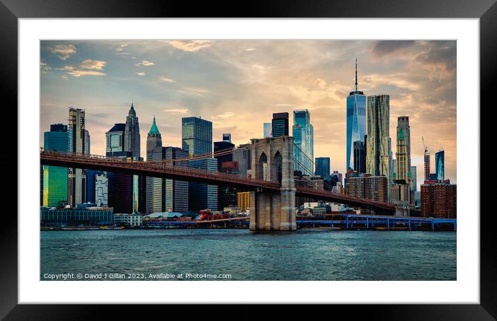 Brooklyn Bridge Framed Mounted Print by David J Gillan