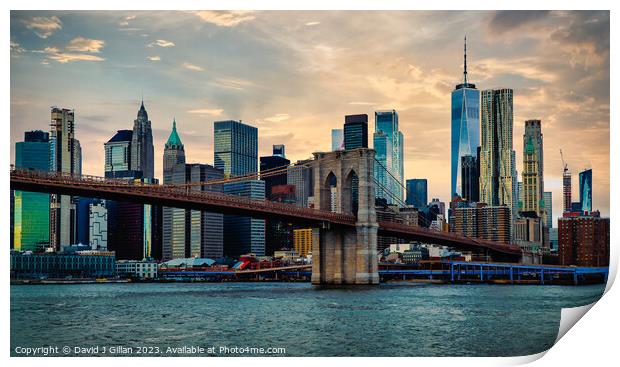 Brooklyn Bridge Print by David J Gillan