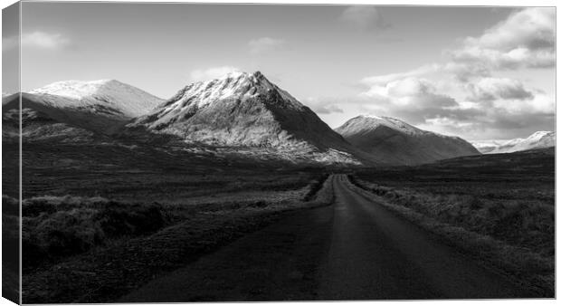 The Road To Glen Etive B&W Canvas Print by Anthony McGeever