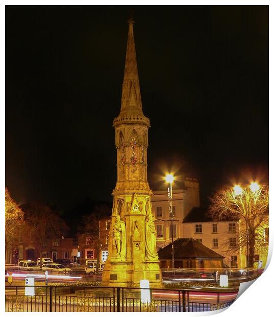Banbury Cross at night Print by Cliff Kinch