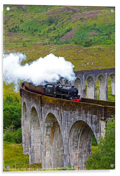 Jacobite Steam Train, Glenfinnan Viaduct, Lochaber Acrylic by Arch White