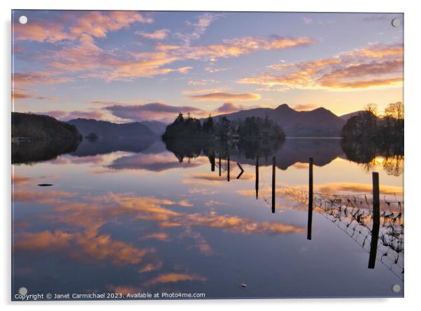 Sunset over Derwentwater Acrylic by Janet Carmichael